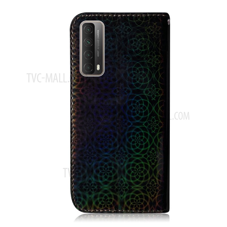 Flower Pattern Leather Wallet Case for Huawei P smart 2021/Y7a - Black-3