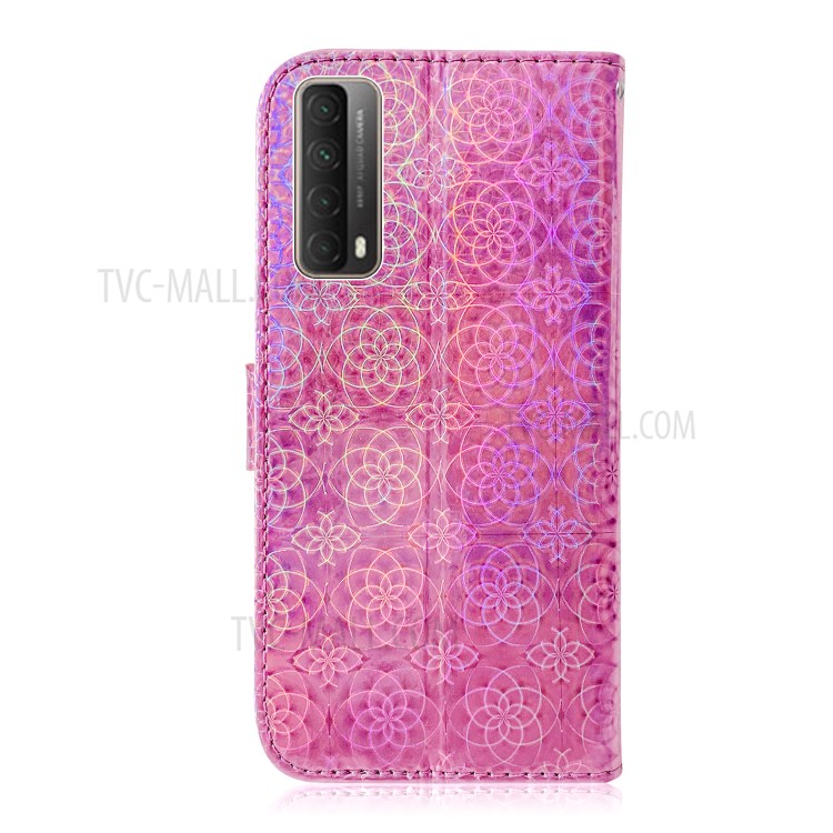 Flower Pattern Leather Wallet Case for Huawei P smart 2021/Y7a - Pink-3