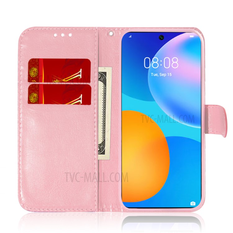 Flower Pattern Leather Wallet Case for Huawei P smart 2021/Y7a - Pink-7