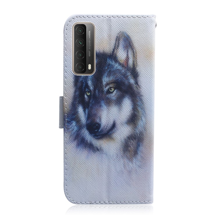 Pattern Printing PU Leather Wallet Stand Case for Huawei P Smart 2021 / Huawei Y7a - Wolf-3