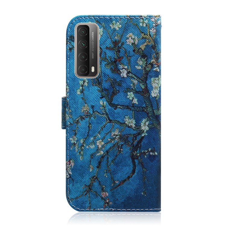 Шаблон Печати PU Кожаный Кошелек Стенд Футляр Для Huawei P Smart 2021 / Huawei Y7A - Цветок-3