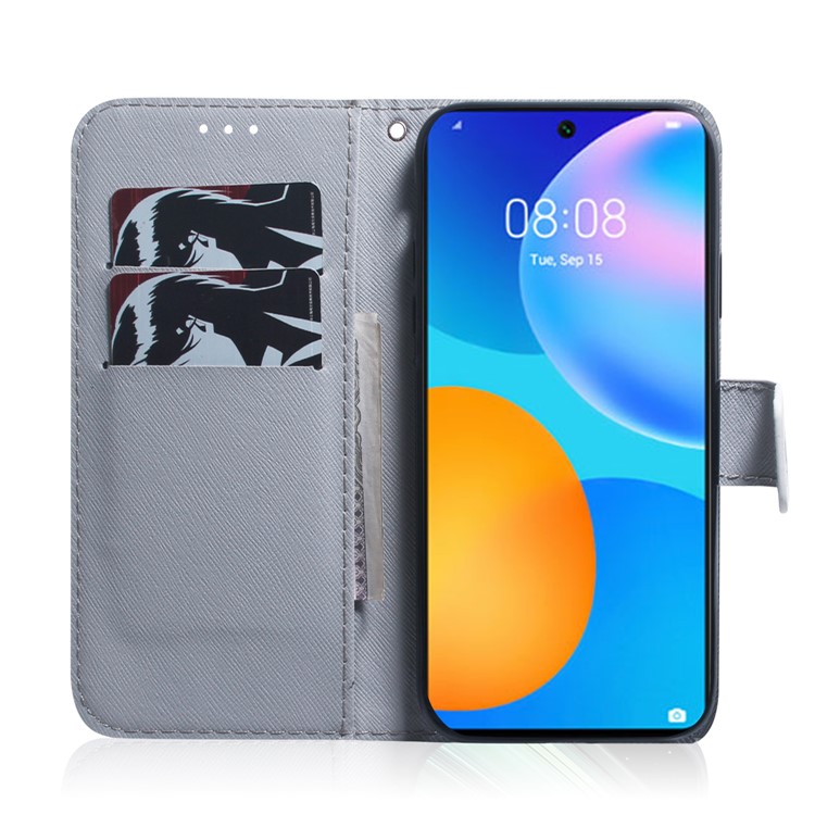 Шаблон Печати PU Кожаный Кошелек Стенд Футляр Для Huawei P Smart 2021 / Huawei Y7A - Цветок-7