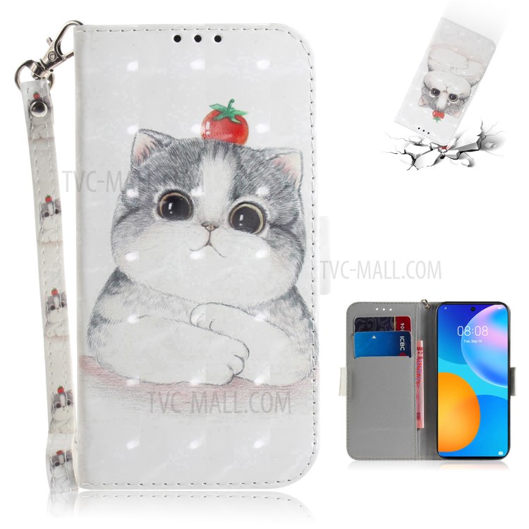 Light Spot Decor Pattern Printing Wallet Stand Leather Phone Casing with Lanyard for Huawei P smart 2021 / Y7a - Cat-1