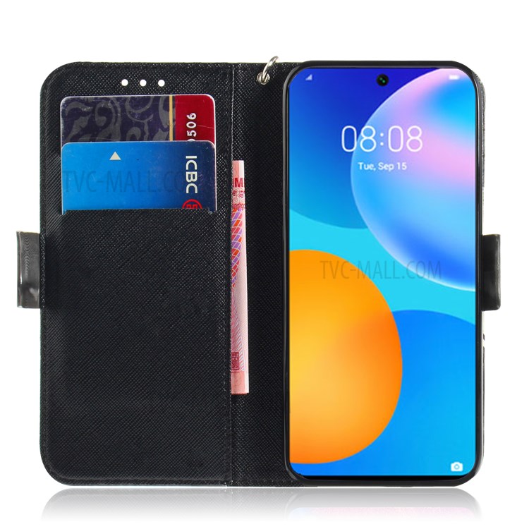 Light Spot Decor Pattern Printing Wallet Stand Leather Phone Casing with Lanyard for Huawei P smart 2021 / Y7a - Animals-7