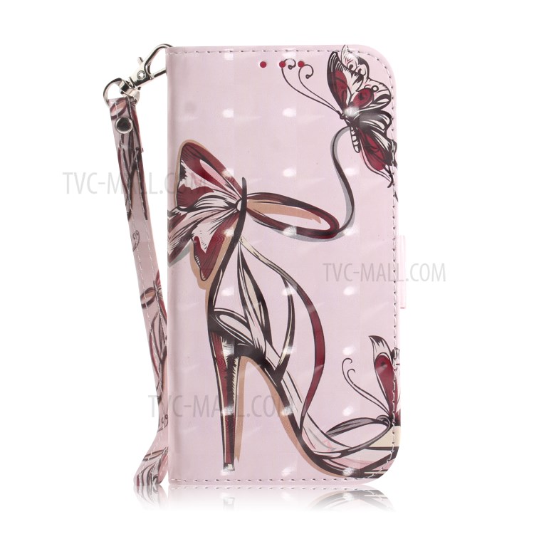 Light Spot Decor Pattern Printing Wallet Stand Leather Phone Casing with Lanyard for Huawei P smart 2021 / Y7a - High-heel Shoe-2