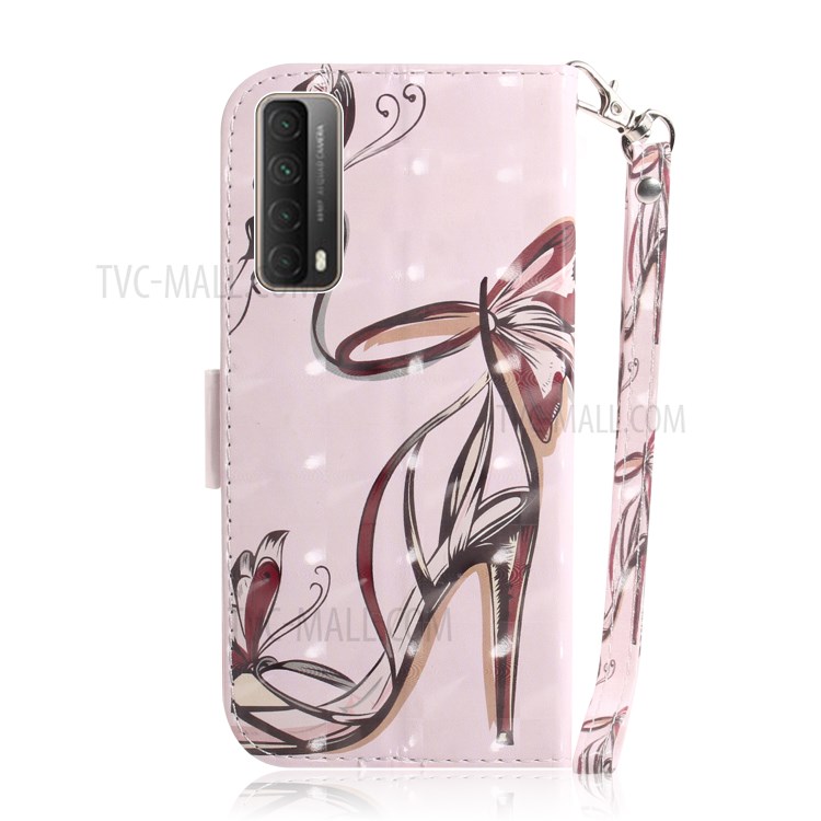 Light Spot Decor Pattern Printing Wallet Stand Leather Phone Casing with Lanyard for Huawei P smart 2021 / Y7a - High-heel Shoe-3