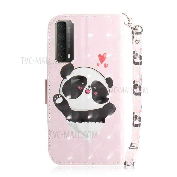 Light Spot Decor Pattern Printing Wallet Stand Leather Phone Casing with Lanyard for Huawei P smart 2021 / Y7a - Panda and Heart-3