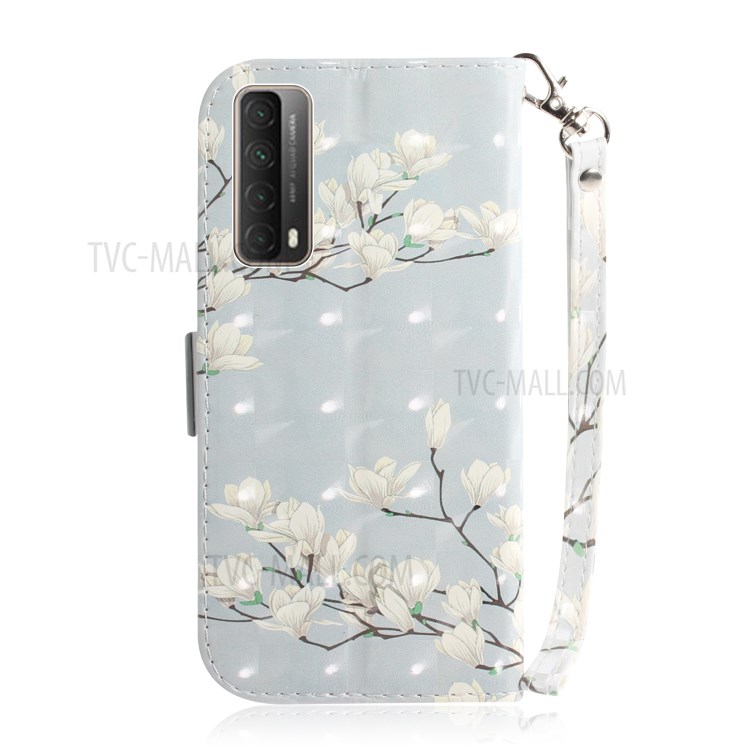 Light Spot Decor Pattern Printing Wallet Stand Leather Phone Casing with Lanyard for Huawei P smart 2021 / Y7a - Flower-3