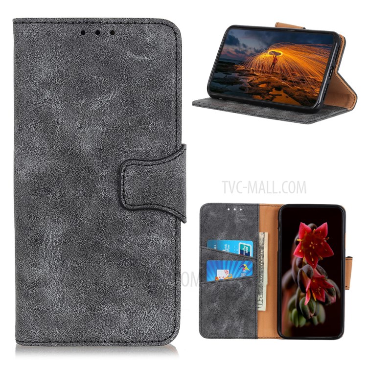 Vintage Leather Wallet Stand Case for Huawei P Smart 2021 - Grey-1
