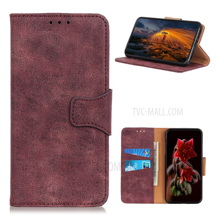 Vintage Leather Wallet Stand Case for Huawei P Smart 2021 - Red-1