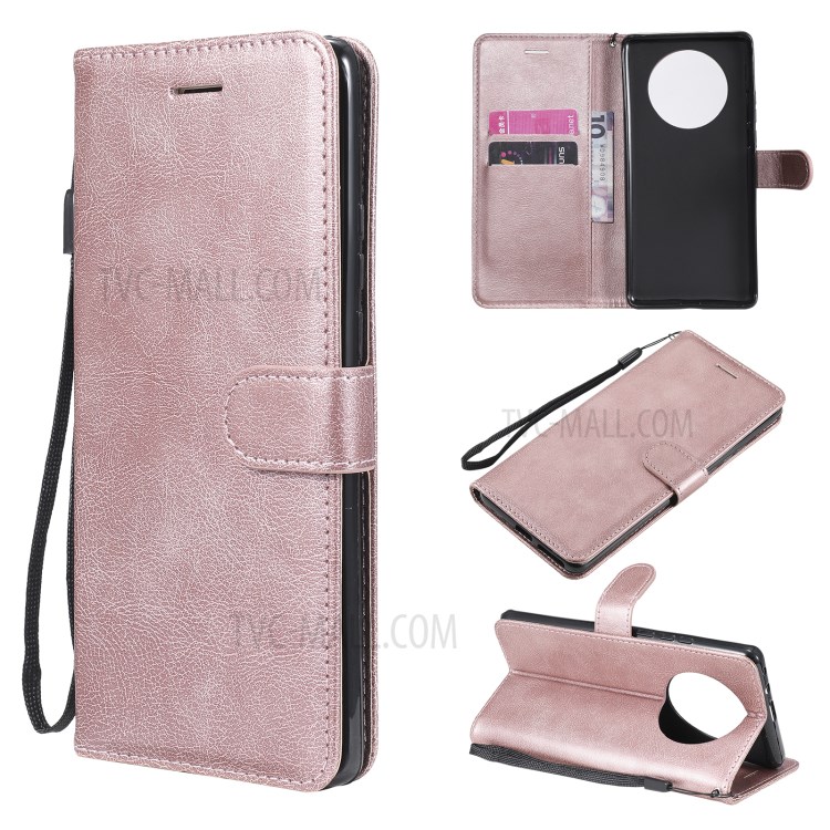 TPU + PU Leather Wallet Stand Case with Handy Strap for Huawei Mate 40 Pro - Rose Gold-1