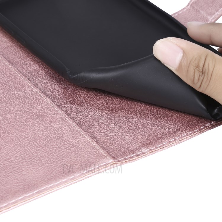 TPU + PU Leather Wallet Stand Case with Handy Strap for Huawei Mate 40 Pro - Rose Gold-10