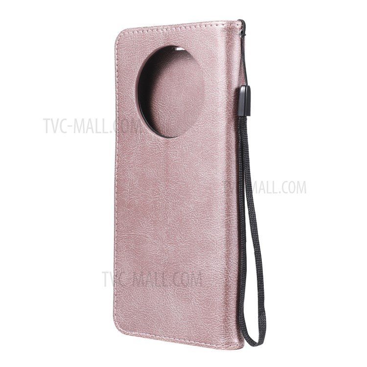 TPU + PU Leather Wallet Stand Case with Handy Strap for Huawei Mate 40 Pro - Rose Gold-3