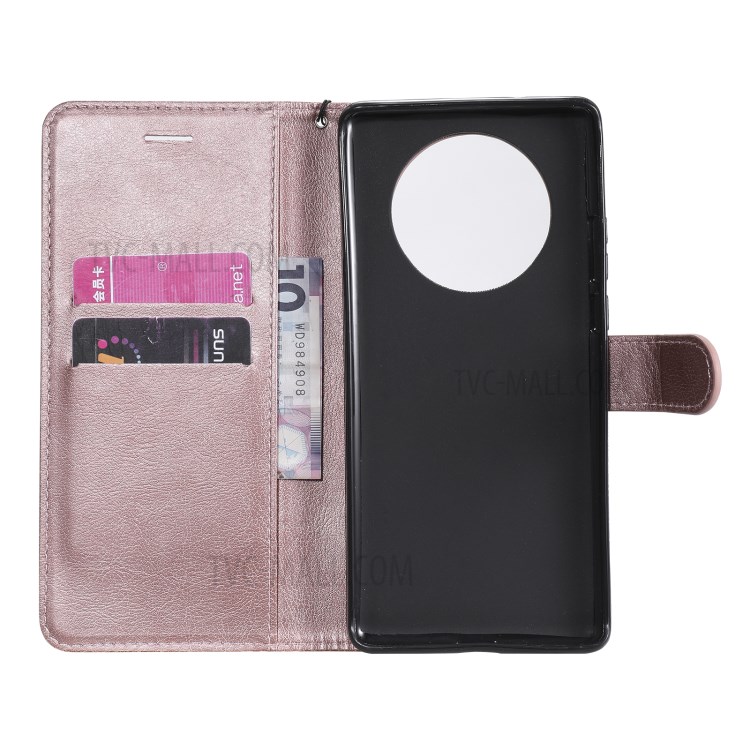 TPU + PU Leather Wallet Stand Case with Handy Strap for Huawei Mate 40 Pro - Rose Gold-4