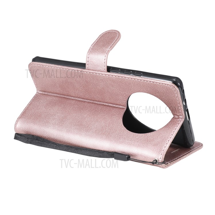TPU + PU Leather Wallet Stand Case with Handy Strap for Huawei Mate 40 Pro - Rose Gold-5
