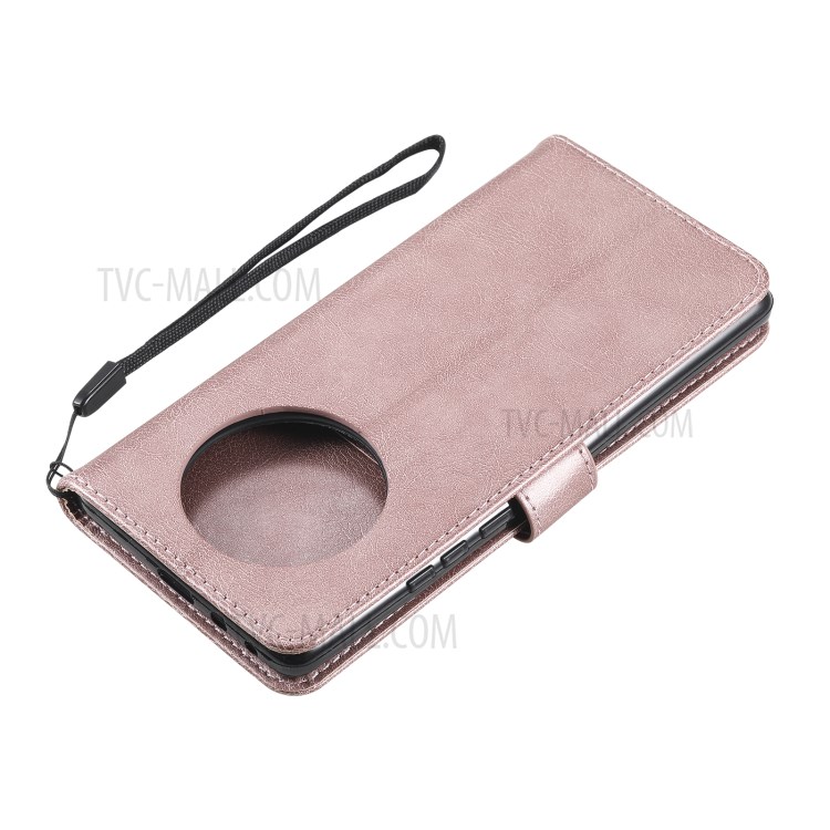 TPU + PU Leather Wallet Stand Case with Handy Strap for Huawei Mate 40 Pro - Rose Gold-8