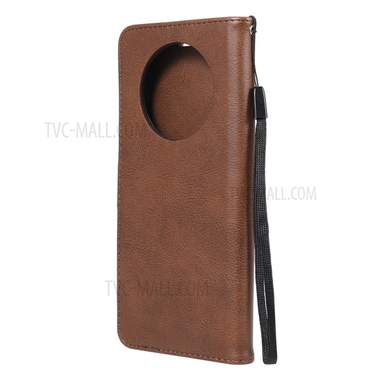 TPU + PU Leather Wallet Stand Case with Handy Strap for Huawei Mate 40 Pro - Brown-3