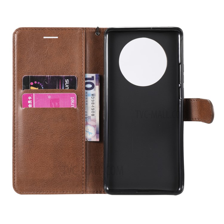 TPU + PU Leather Wallet Stand Case with Handy Strap for Huawei Mate 40 Pro - Brown-4