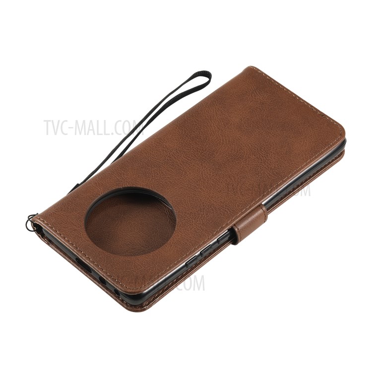 TPU + PU Leather Wallet Stand Case with Handy Strap for Huawei Mate 40 Pro - Brown-8
