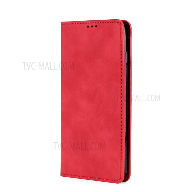 Silky-touch Skin Auto-absorbed Flip Leather Protector Cover with Card Slots for Huawei P Smart 2021 / Y7a - Red-1