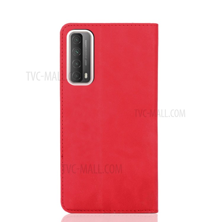 Silky-touch Skin Auto-absorbed Flip Leather Protector Cover with Card Slots for Huawei P Smart 2021 / Y7a - Red-2