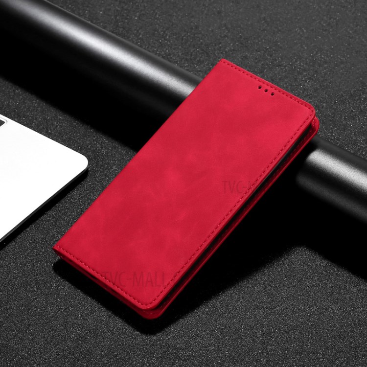 Silky-touch Skin Auto-absorbed Flip Leather Protector Cover with Card Slots for Huawei P Smart 2021 / Y7a - Red-3