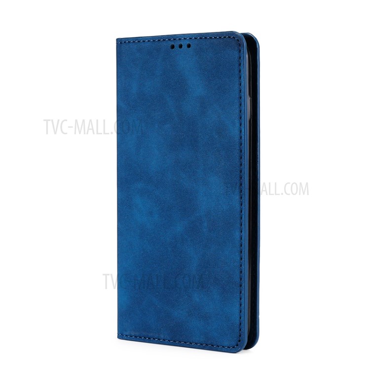 Silky-Touch Skin Auto-Asobled Flip Кожаная Защитная Крышка С Слотами Для Карты Для Huawei P Smart 2021 - Синий-1