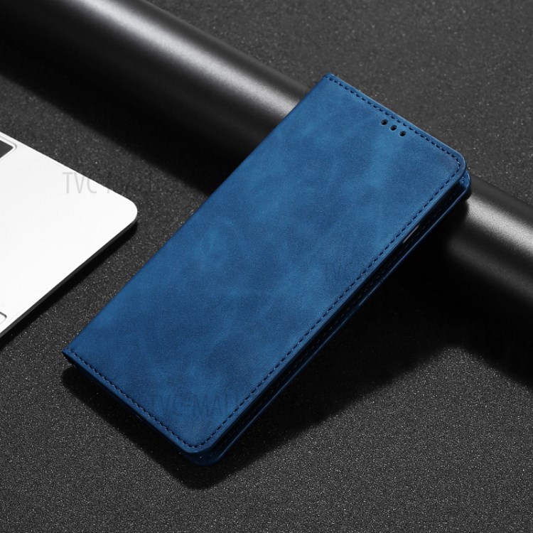 Silky-Touch Skin Auto-Asobled Flip Кожаная Защитная Крышка С Слотами Для Карты Для Huawei P Smart 2021 - Синий-3