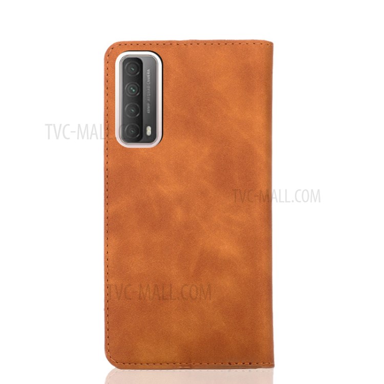 Silky-Touch Skin Auto-Asobled Flip Кожаная Защитная Крышка С Слотами Для Карты Для Huawei P Smart 2021 - Коричневый-2