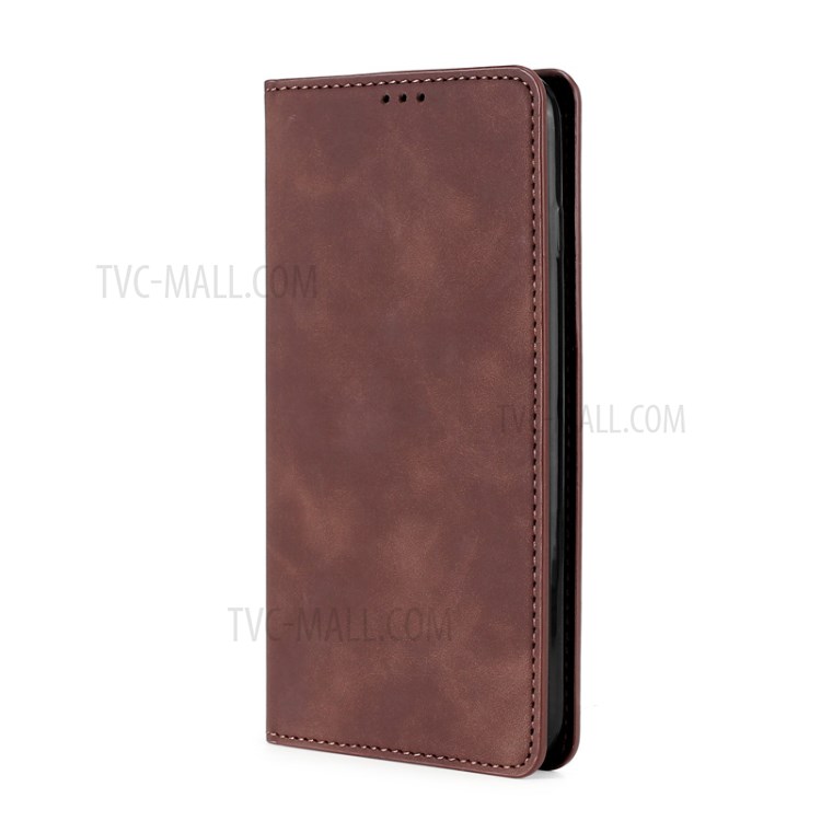 Silky-Touch Skin Auto-Asobled Flip Кожаная Защитная Крышка С Слотами Для Карты Для Huawei P Smart 2021 - Кофе-1