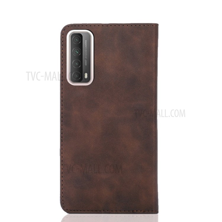 Silky-Touch Skin Auto-Asobled Flip Кожаная Защитная Крышка С Слотами Для Карты Для Huawei P Smart 2021 - Кофе-2