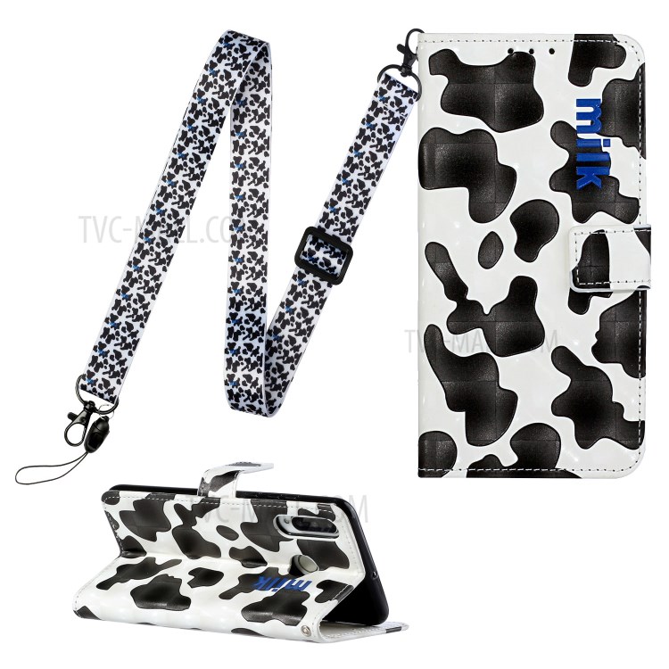 Pattern Printing Leather Case Wallet Cover with Hanging Strap for Huawei P30 Lite / P30 Pro New Edition / Nova 4e - Black/White-1
