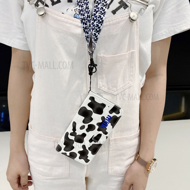Pattern Printing Leather Case Wallet Cover with Hanging Strap for Huawei P30 Lite / P30 Pro New Edition / Nova 4e - Black/White-10