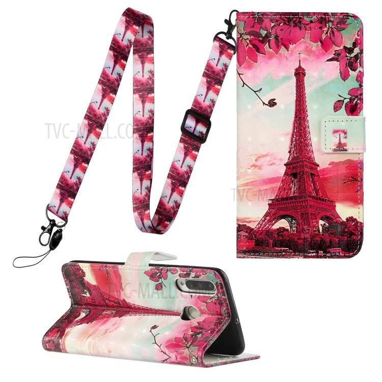 Pattern Printing Leather Case Wallet Cover with Hanging Strap for Huawei P30 Lite / P30 Pro New Edition / Nova 4e - Tower-1