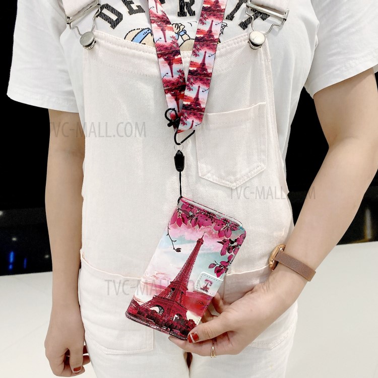 Pattern Printing Leather Case Wallet Cover with Hanging Strap for Huawei P30 Lite / P30 Pro New Edition / Nova 4e - Tower-10