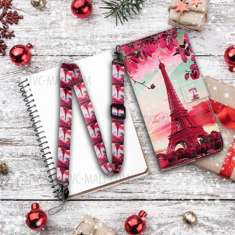 Pattern Printing Leather Case Wallet Cover with Hanging Strap for Huawei P30 Lite / P30 Pro New Edition / Nova 4e - Tower-8