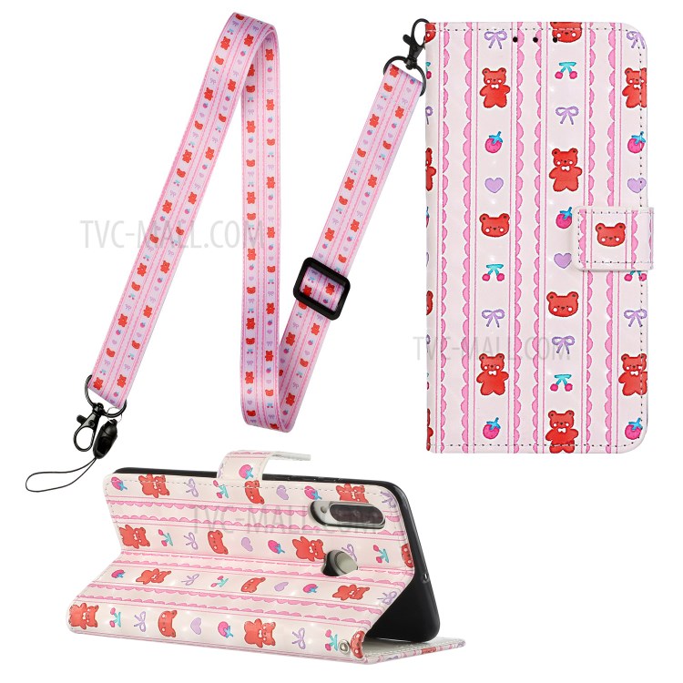 Pattern Printing Leather Case Wallet Cover with Hanging Strap for Huawei P30 Lite / P30 Pro New Edition / Nova 4e - Bear-1