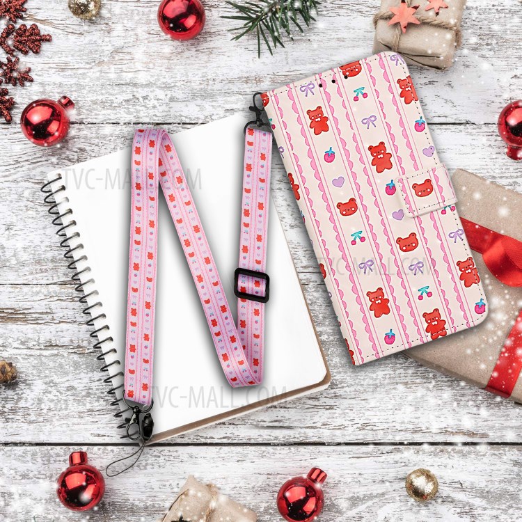 Pattern Printing Leather Case Wallet Cover with Hanging Strap for Huawei P30 Lite / P30 Pro New Edition / Nova 4e - Bear-8