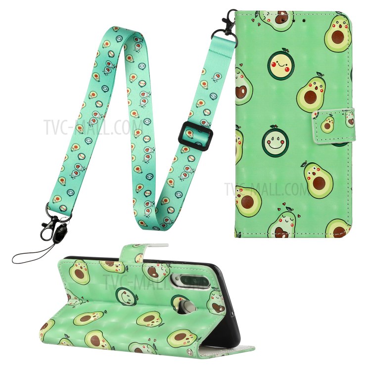 Pattern Printing Leather Case Wallet Cover with Hanging Strap for Huawei P30 Lite / P30 Pro New Edition / Nova 4e - Avocado-1