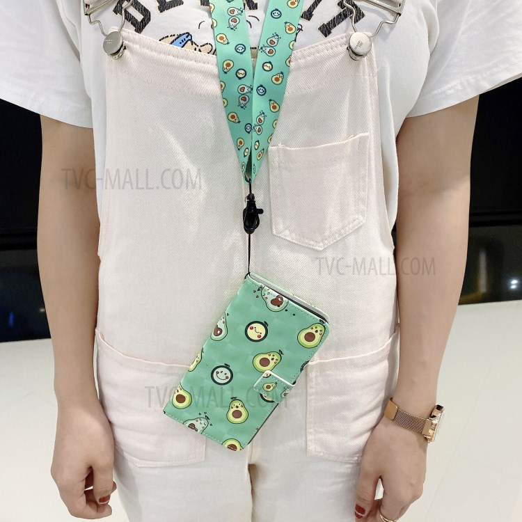 Pattern Printing Leather Case Wallet Cover with Hanging Strap for Huawei P30 Lite / P30 Pro New Edition / Nova 4e - Avocado-10