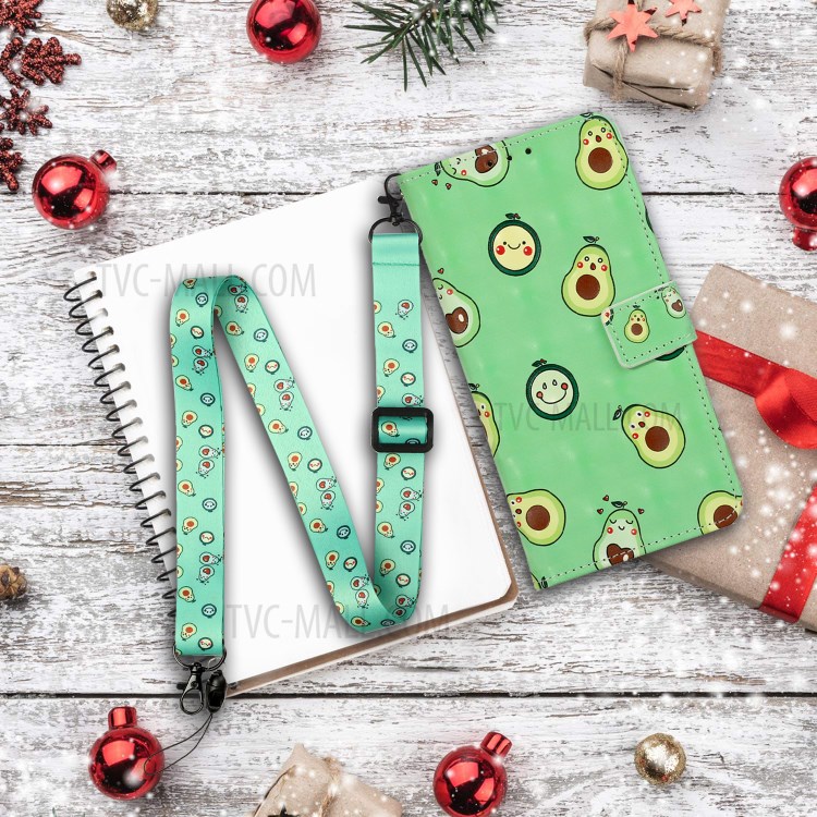 Pattern Printing Leather Case Wallet Cover with Hanging Strap for Huawei P30 Lite / P30 Pro New Edition / Nova 4e - Avocado-8