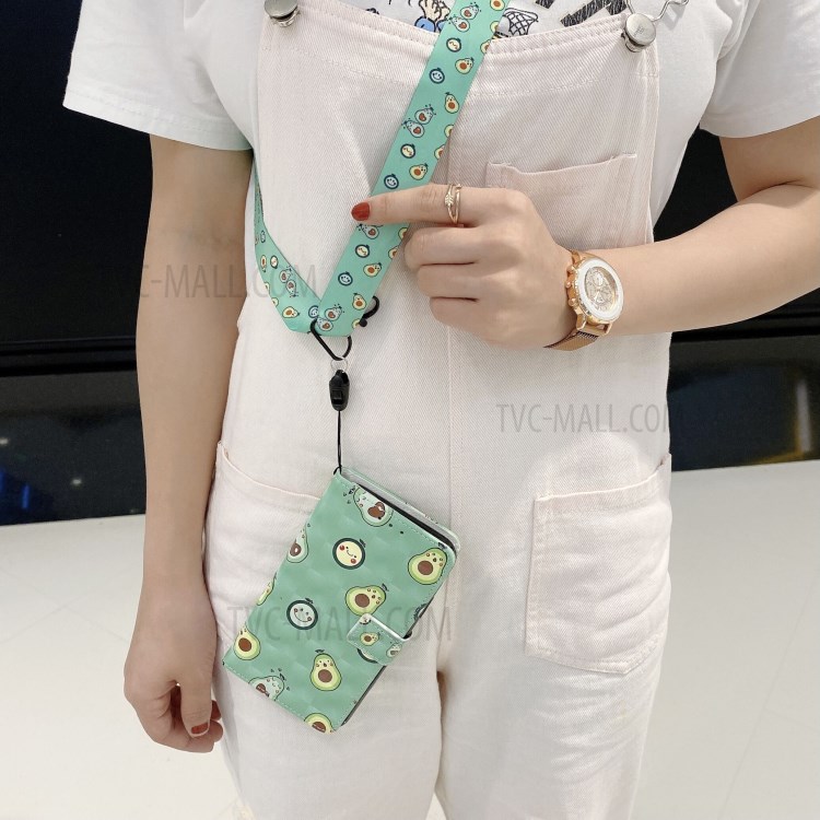 Pattern Printing Leather Case Wallet Cover with Hanging Strap for Huawei P30 Lite / P30 Pro New Edition / Nova 4e - Avocado-9