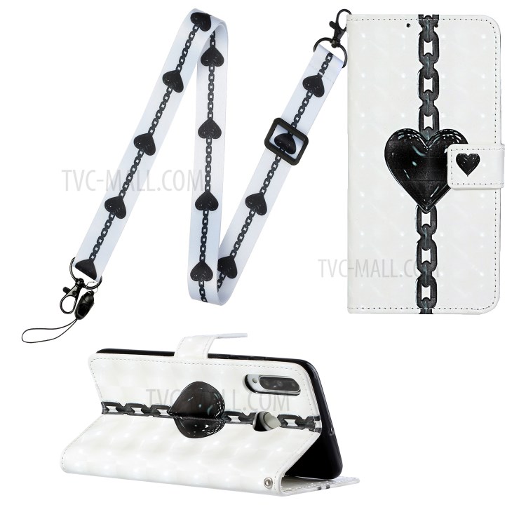 Pattern Printing Leather Case Wallet Cover with Hanging Strap for Huawei P30 Lite / P30 Pro New Edition / Nova 4e - Heart Chain-1