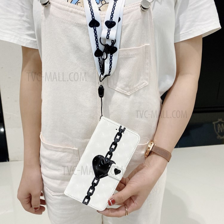 Pattern Printing Leather Case Wallet Cover with Hanging Strap for Huawei P30 Lite / P30 Pro New Edition / Nova 4e - Heart Chain-10