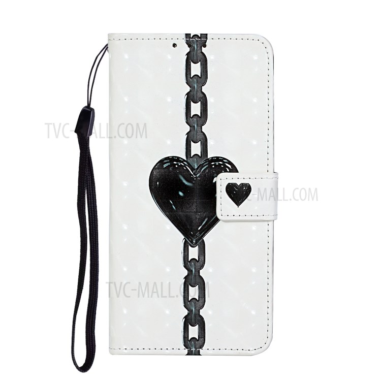 Pattern Printing Leather Case Wallet Cover with Hanging Strap for Huawei P30 Lite / P30 Pro New Edition / Nova 4e - Heart Chain-2