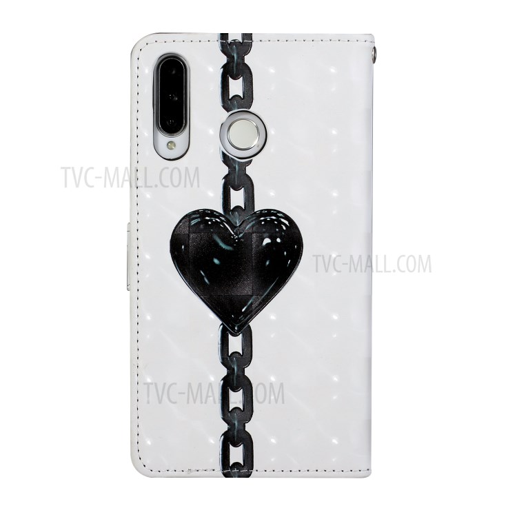 Pattern Printing Leather Case Wallet Cover with Hanging Strap for Huawei P30 Lite / P30 Pro New Edition / Nova 4e - Heart Chain-4