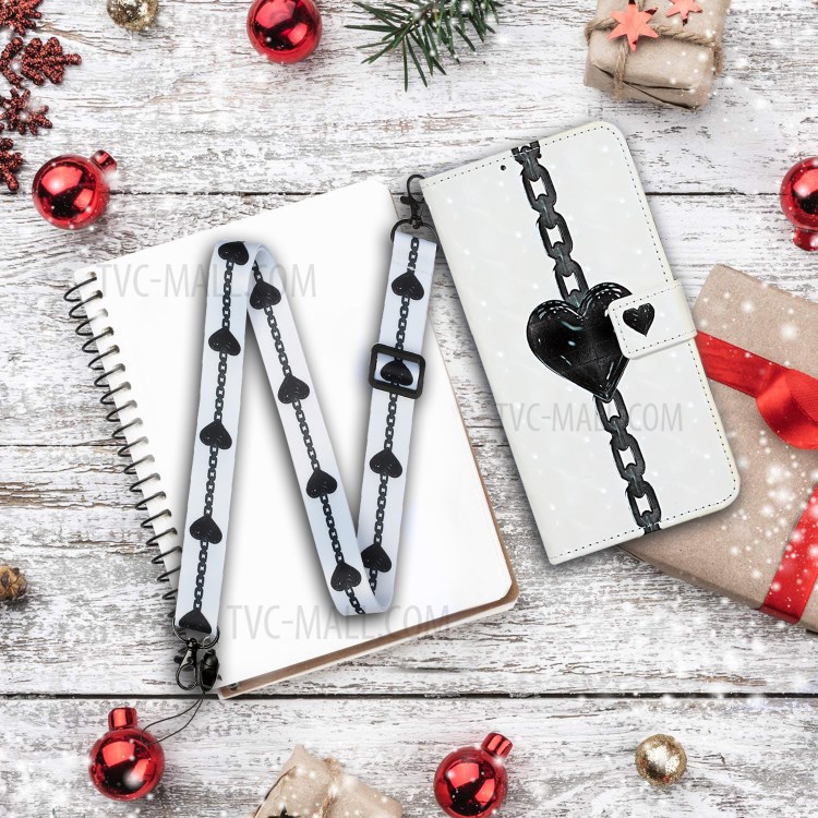 Pattern Printing Leather Case Wallet Cover with Hanging Strap for Huawei P30 Lite / P30 Pro New Edition / Nova 4e - Heart Chain-8