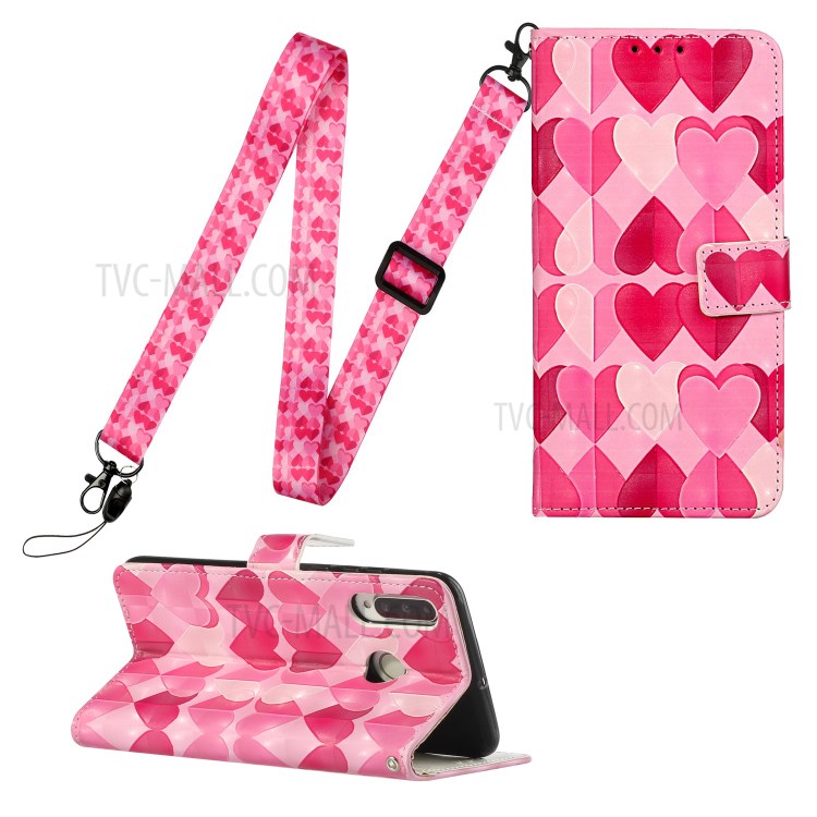 Pattern Printing Leather Case Wallet Cover with Hanging Strap for Huawei P30 Lite / P30 Pro New Edition / Nova 4e - Hearts-1