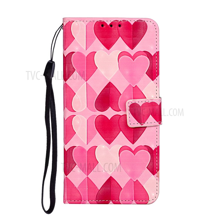 Pattern Printing Leather Case Wallet Cover with Hanging Strap for Huawei P30 Lite / P30 Pro New Edition / Nova 4e - Hearts-2