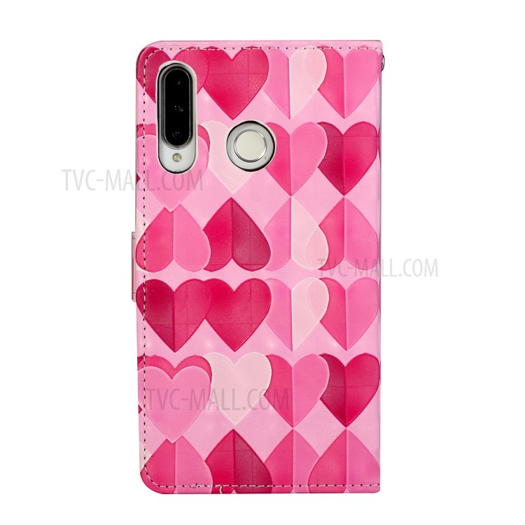 Pattern Printing Leather Case Wallet Cover with Hanging Strap for Huawei P30 Lite / P30 Pro New Edition / Nova 4e - Hearts-4